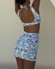 Suspender Printed Lace Hollow Out Slit Beach Holiday Swimwear For Female