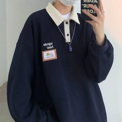 Autumn Vibes: Unisex Waffle Lapel Sweatshirt - American Retro Polo Collar Hoodie