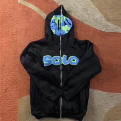 Hoodie Men Letter Graphics Print Zipper Punk Style