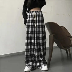 Loose Black and White Plaid pants Women