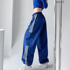 Striped Cargo Pants Sweatpants Women Hip Hop Streetwear Wide Leg Y2K High Waist