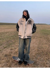 Women's Vintage Embroidery Letter Jacket Autumn Winter Streetwear