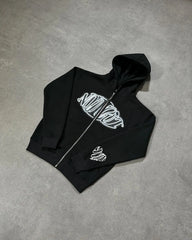 Zip Up Hoodie Y2K Zipper Sweatshirt Harajuku Hip Hop Oversized Graphic Print Streetwear