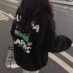 Y2K Crocodile Print Sweatshirt Women's High Street Hip Hop, Vintage Couple Style Top