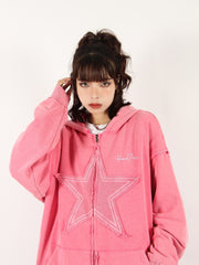 Hoodie Women Sweet Star Graphics Sweatshirts Fashion Pink Oversized Sport