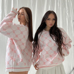 Round Neck Printed Long Sleeve Women's Sweater: Casual Loose Fit for Autumn and Winter