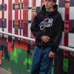 Y2K Streetwear Zip-Up Hoodies Anime-Inspired Vintage for Autumn and Winter