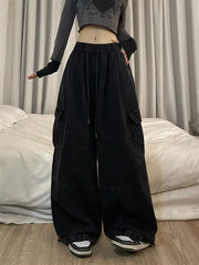 Y2K Fashion Drawstring Casual Cargo Jeans Clothing Straight Wide Leg Sweatpants