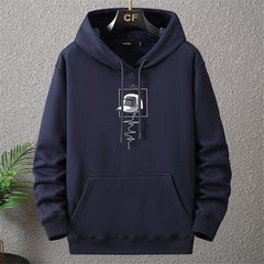 Autumn Winter Thick Fleece Hoodie Men Print Hooded Pullover Big Size Loose Hoodies Blue
