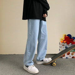 Spring New Streetwear Baggy Jeans Men Korean Fashion Loose Straight Wide Leg Pants