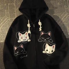 Women's Zip Up Casual Hoodies Print Cat Autumn WInter