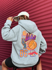 Basketball Usa 86 Letter Cartoons Printing Hoodies Women Fleece Fashion Autumn Casual