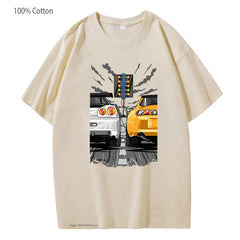 Cartoon Car T-Shirts Cool Print Men's Casual Summer Tops