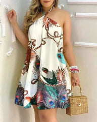 Captivating Tropical Halter Dress: Escape in Style
