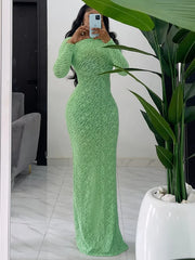 Eccentric Green Maxi Long Sleeve Dress