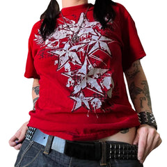 Y2K Vintage Mall Goth T-shirt Cyber Grunge Skull Print Harajuku Crop Tops