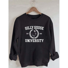 Silly Goose University Print Women's Cotton Sweatshirt Cute and Comfy Long Sleeves