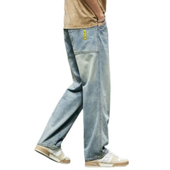 Men Baggy Straight Cut Loose Retro Denim Pants Streetwear