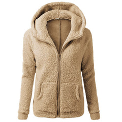 Hoodie Zip-up Women Casual Zipper Coat Solid Soft