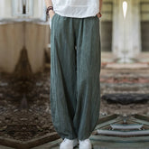 Linen Cargo Pants Vintage Elastic Waist Yoga Trousers Loose Casual Long Wide Leg Oversize