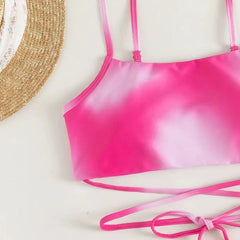 Bathing Set Lace Up Self Tie Sexy Swimsuits High Cut with Cover Up Skirt Triangle Bikini