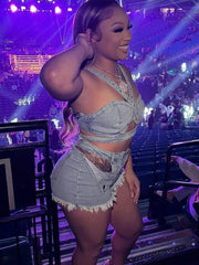 Heather Denim Short Set