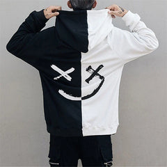 Men Smiling Face Hoodie: Stylish Spring Autumn Fashion with Two-Tone Splicing