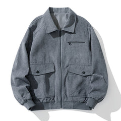 Men Bomber Jacket Autumn Vintage Coat Korean Streetwear Fashion Zip-Up