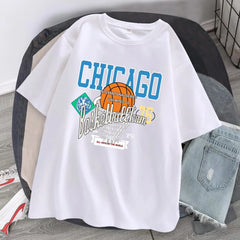 Chicago Basketball Team Mens Cotton T Shirts Oversize Hip Hop Clothing Casual All-math
