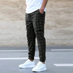Men's Oversized Plaid Printing Trend Pants with Elastic Waist Drawstring