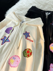 Streetwear Oversized Zip Up Hoodies Women Anime Cartoon Sweatshirts Hippie