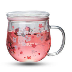 Sakura Mug Glass Cup with Tea Filter Cup Set Transparent Heat Resistant Glass