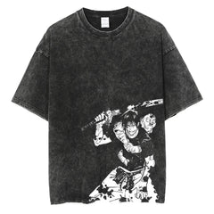 Streetwear Sleeve Vintage T-Shirt Japanese Anime Graphic Print Harajuku Casual Loose