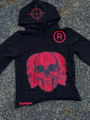 Retro Skull Print Hoodie Streetwear Men's Oversized