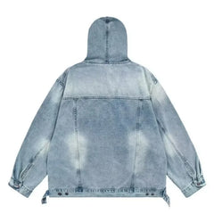 Japanese Denim Hooded Jacket Men Women Loose Casual Vintage Sweatshirt Coat High