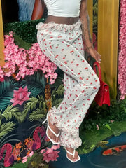 Cherry Ruffle Mesh Trouser