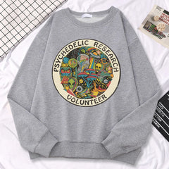 Casual Kawaii Women Sweatshirts Psychedelic Research Volunteer Colourful Prints