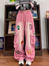 Cartoon Baggy Cargo Jeans for Women 2024 Spring Waist Slimming