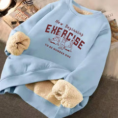 Sweatshirt Women's Winter Loose Letter Print Plush Thick Warm Fleece Pullover Top