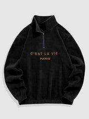 Men Sweatshirt Letter Embroidered Turtleneck Pullover