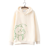 2023 Kawaii Dinosaur Hoodie with Horn - Warm Fleece Women's Pullover