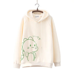 2023 Kawaii Dinosaur Hoodie with Horn - Warm Fleece Women's Pullover