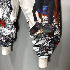 Men Pants Harem Joggers Patchwork Elastic Hip Hop Printed Streetwear Harajuku