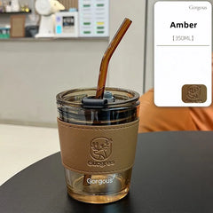 Deer Printed Coffee Straw Cup Stylish Heat-Resistant Glass Mug with Lid for Hot or Cold Drinks!
