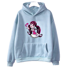M-Monster High Casual Hoodies Long Sleeve Winter Cartoon Sweatshirts Girls Kawaii Printing Pullovers
