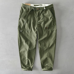 Cotton Men Cargo Pants Korean Style Casual Loose Belt Mid Waist Slim Fit