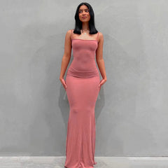 Y2K Satin Slip Maxi Dress Summer Bodycon Sexy Elegant Outfit