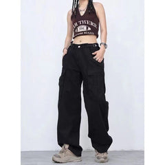 Y2K Street Retro Wide Leg Overalls Jeans Women's Casual Mopping Pants