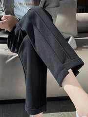 Stay Cozy and Stylish High-Waisted Tweed Straight Pants for Autumn and Winter 2023