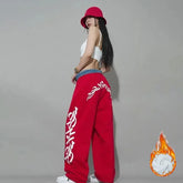 Red Alphabet Loose Drawstring Pants American Street Hip Hop Style